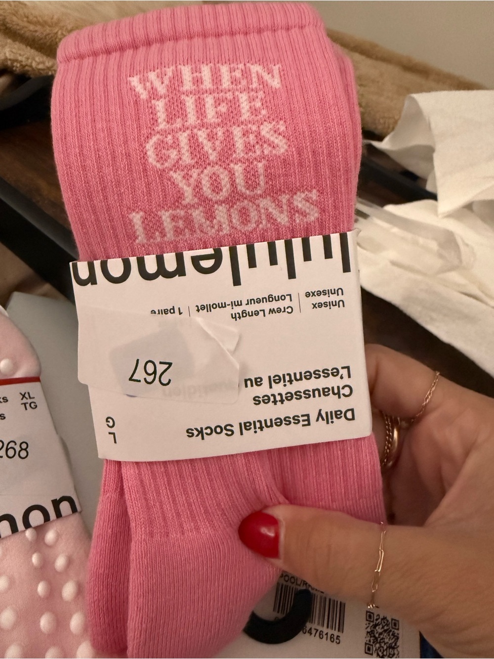 lululemon athletica Pink Crew Socks with White Text